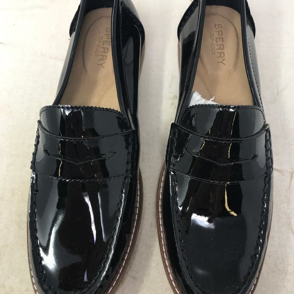 Sperry seaport penny loafer black patent Clearance